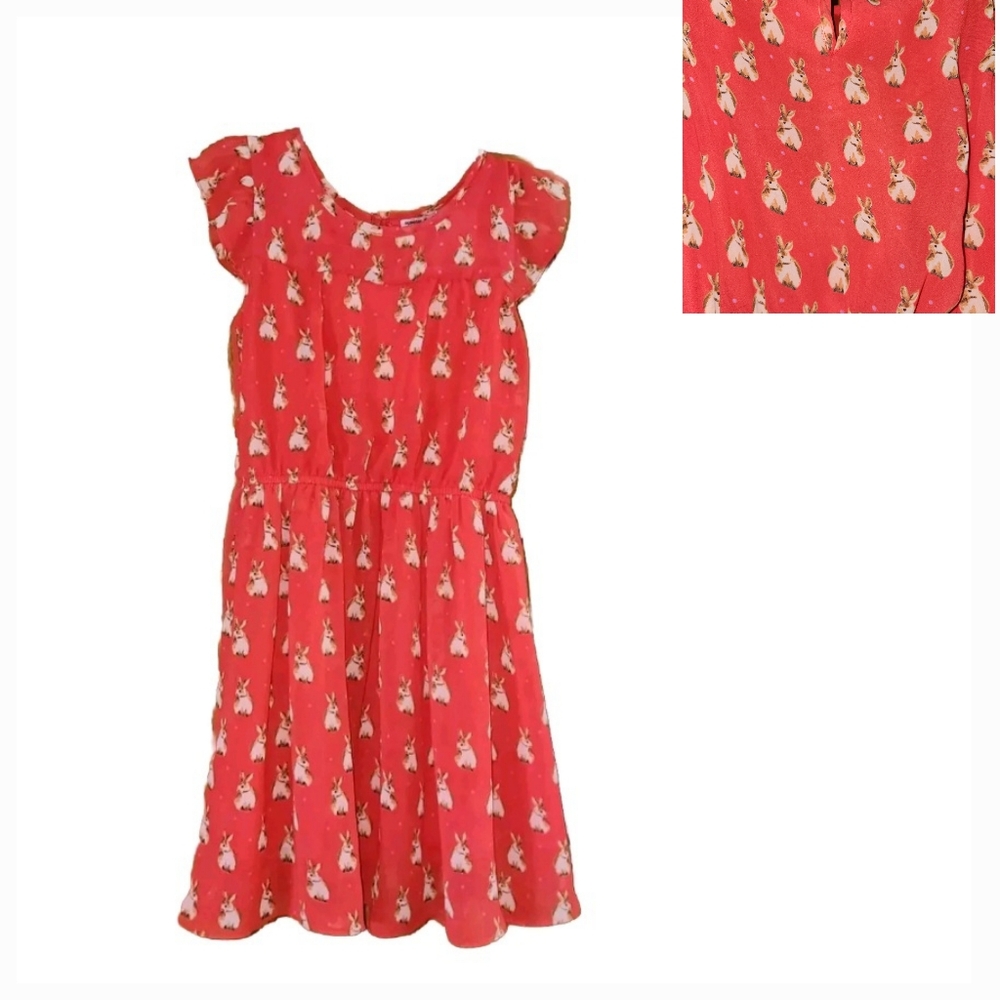 Girls Bunny Rabbit Polka Dot Dress Size 10/12 EASTER Spring Scooter Brown Flowy